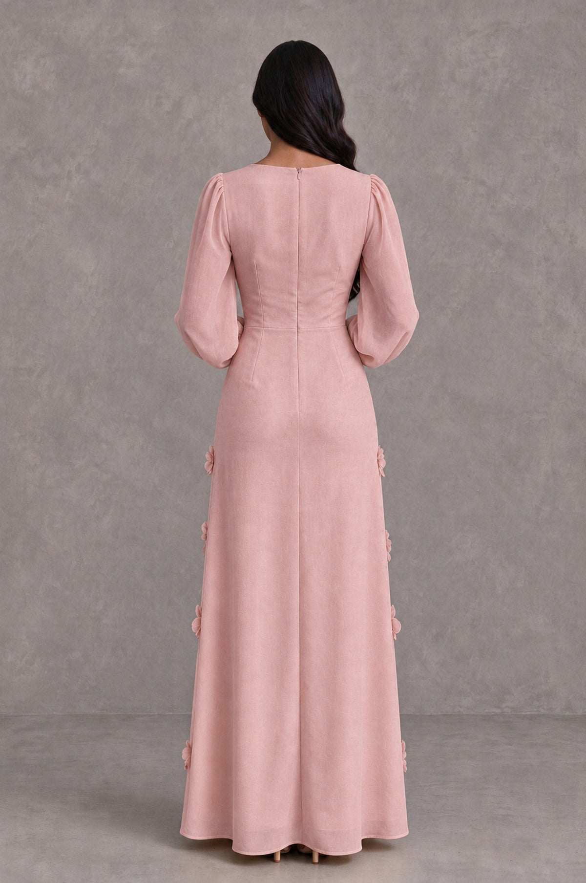BOLODOO Dusty Rose Long Sleeve Floral Applique A-Line Evening Dress - Dusty Rose - Dusty Rose_2