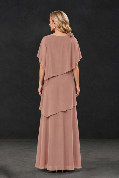 BOLODOO Dusty Rose Tiered Flutter Sleeve Mother of the Bride Maxi Dress - Dusty Rose - Dusty Rose_2