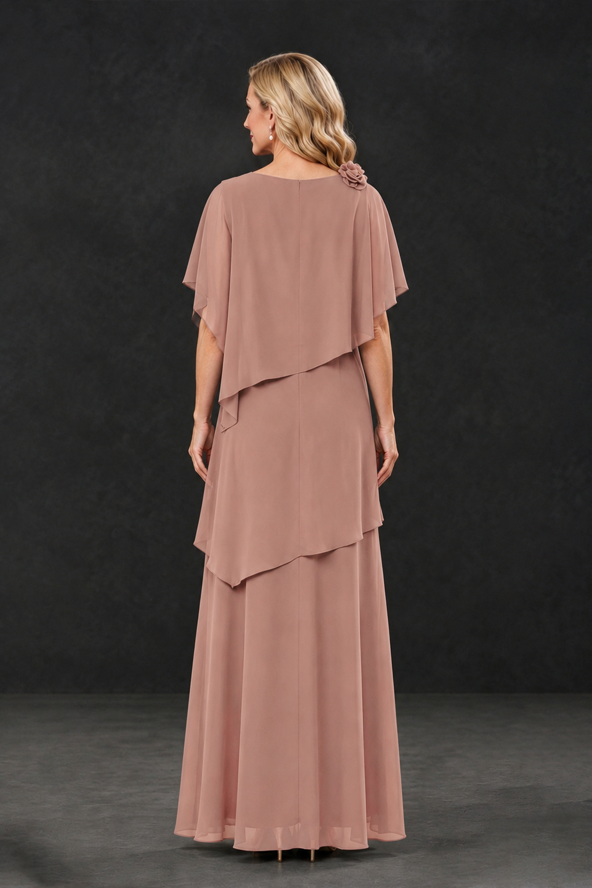 BOLODOO Dusty Rose Tiered Flutter Sleeve Mother of the Bride Maxi Dress - Dusty Rose - Dusty Rose_2