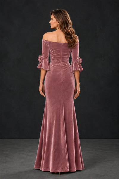 BOLODOO Dusty Rose Velvet Mother of the Bride Dress with Rosette Sleeves - Dusty Rose - Dusty_Rose_2