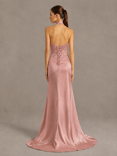 BOLODOO Dusty Rose Halter Satin Evening & Prom Dress with High Slit - Dusty Rose - Dusty Rose_2