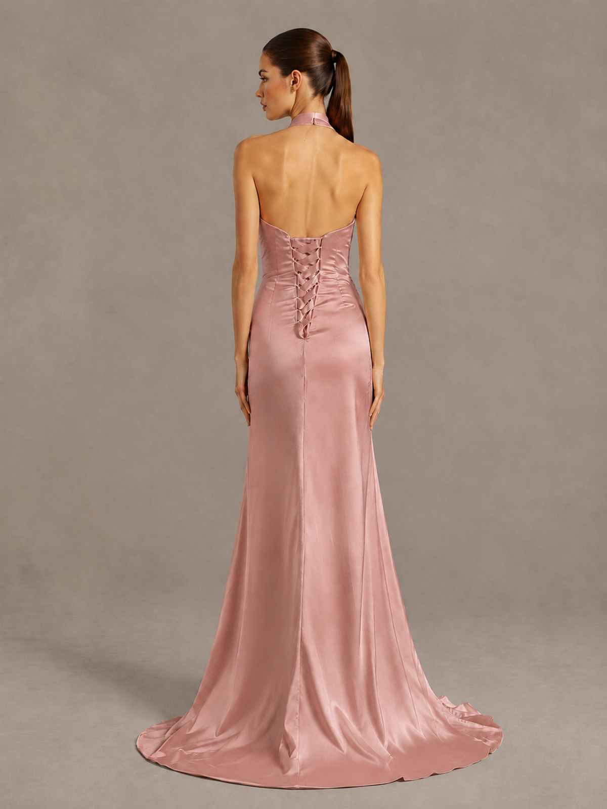 BOLODOO Dusty Rose Halter Satin Evening & Prom Dress with High Slit - Dusty Rose - Dusty Rose_2