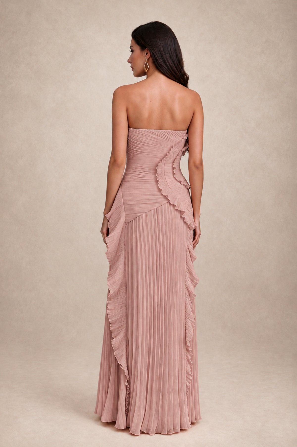 BOLODOO Dusty Rose Strapless Ruffle Pleated Slit Evening Gown - Dusty Rose - Dusty Rose_2