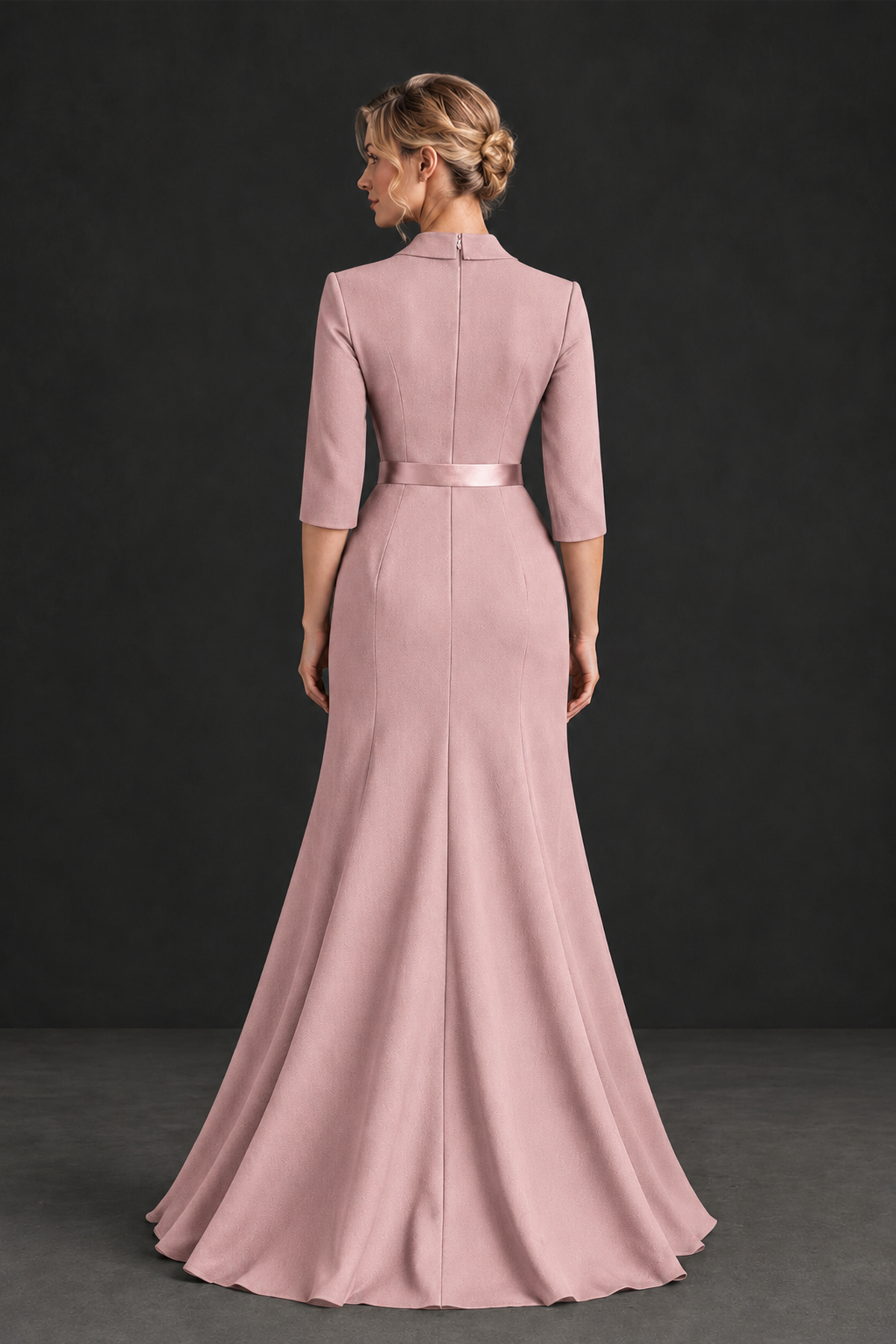 BOLODOO Dusty Rose Lapel Ruffle Mother of the Bride Dress with Belt - Dusty Rose - Dusty Rose_2