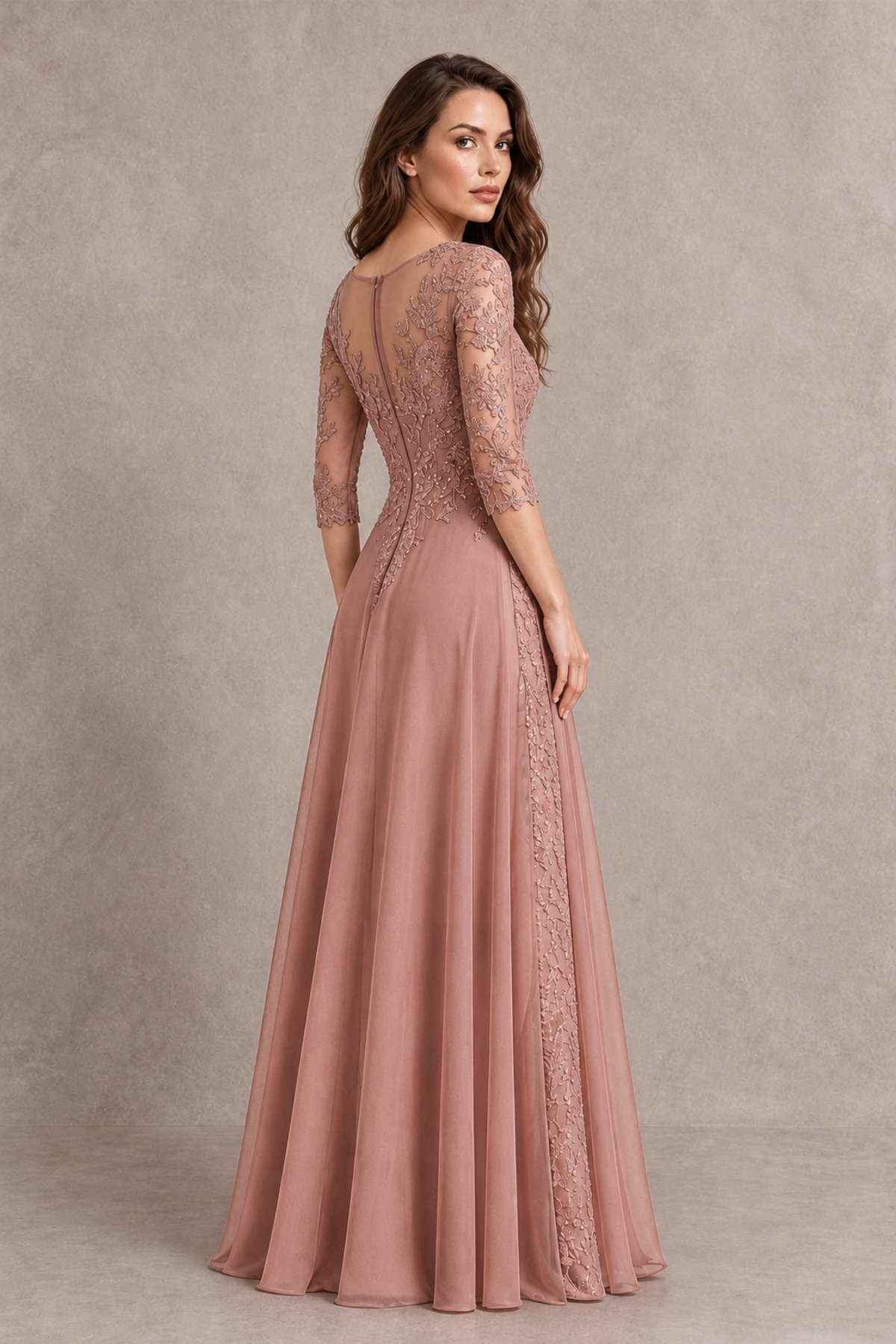 BOLODOO Midnight Dusty Rose Beaded Lace Appliqué Chiffon A-Line Gown | Mother of the Bride & Formal Evening Dress - Dusty Rose - Dusty Rose_2
