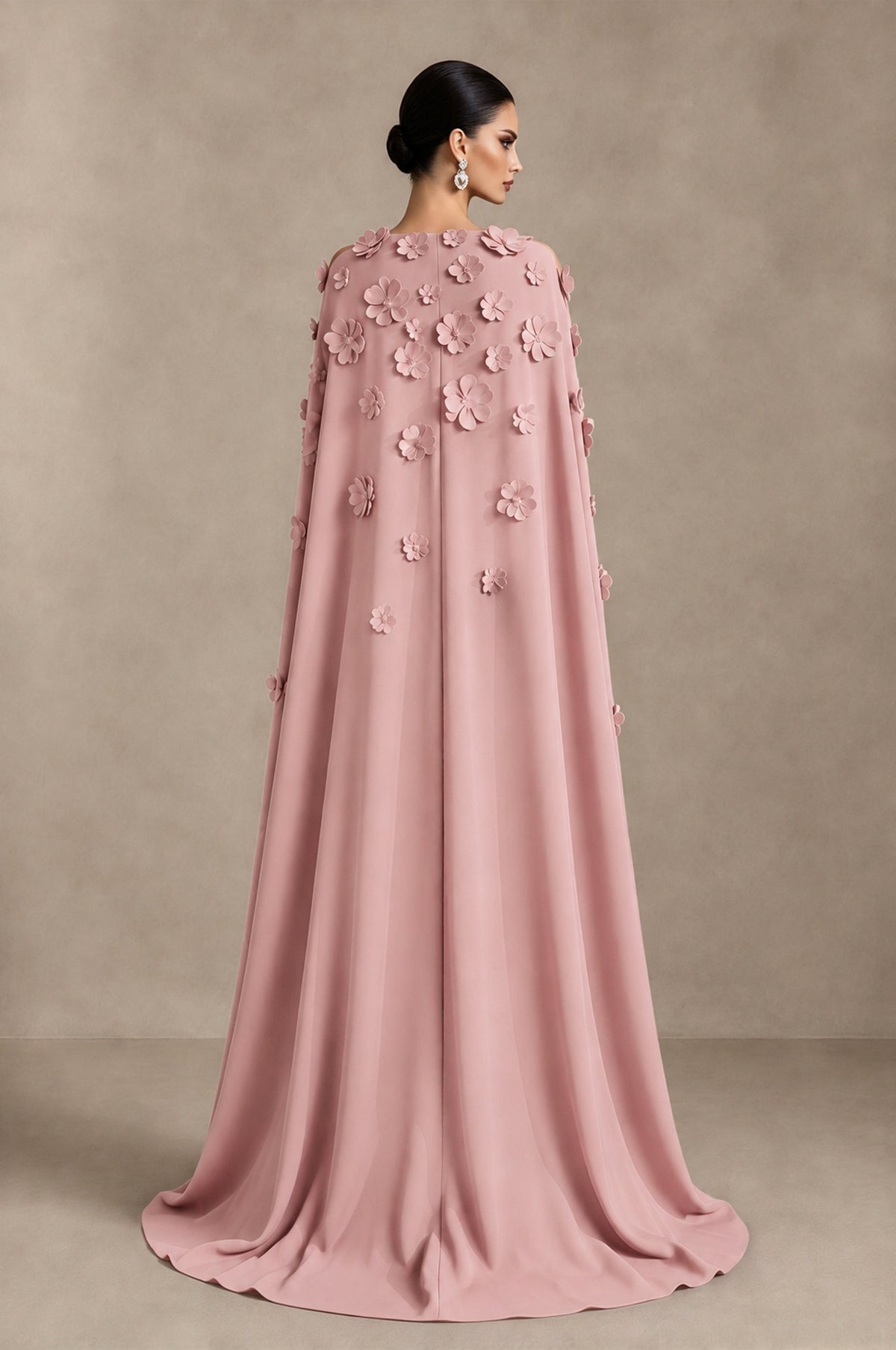BOLODOO Dusty Rose 3D Floral Applique Cape Formal Dress - Dusty Rose - Dusty Rose_2
