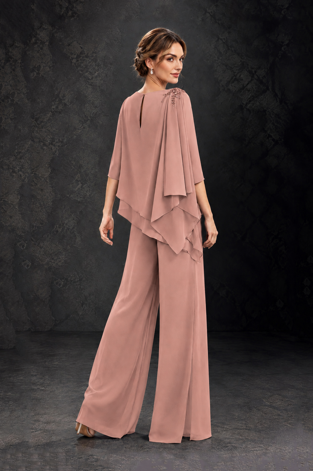 BOLODOO Dusty Rose Layered Wide-Leg Mother of the Bride Pant Suit - Dusty Rose - Dusty Rose_2
