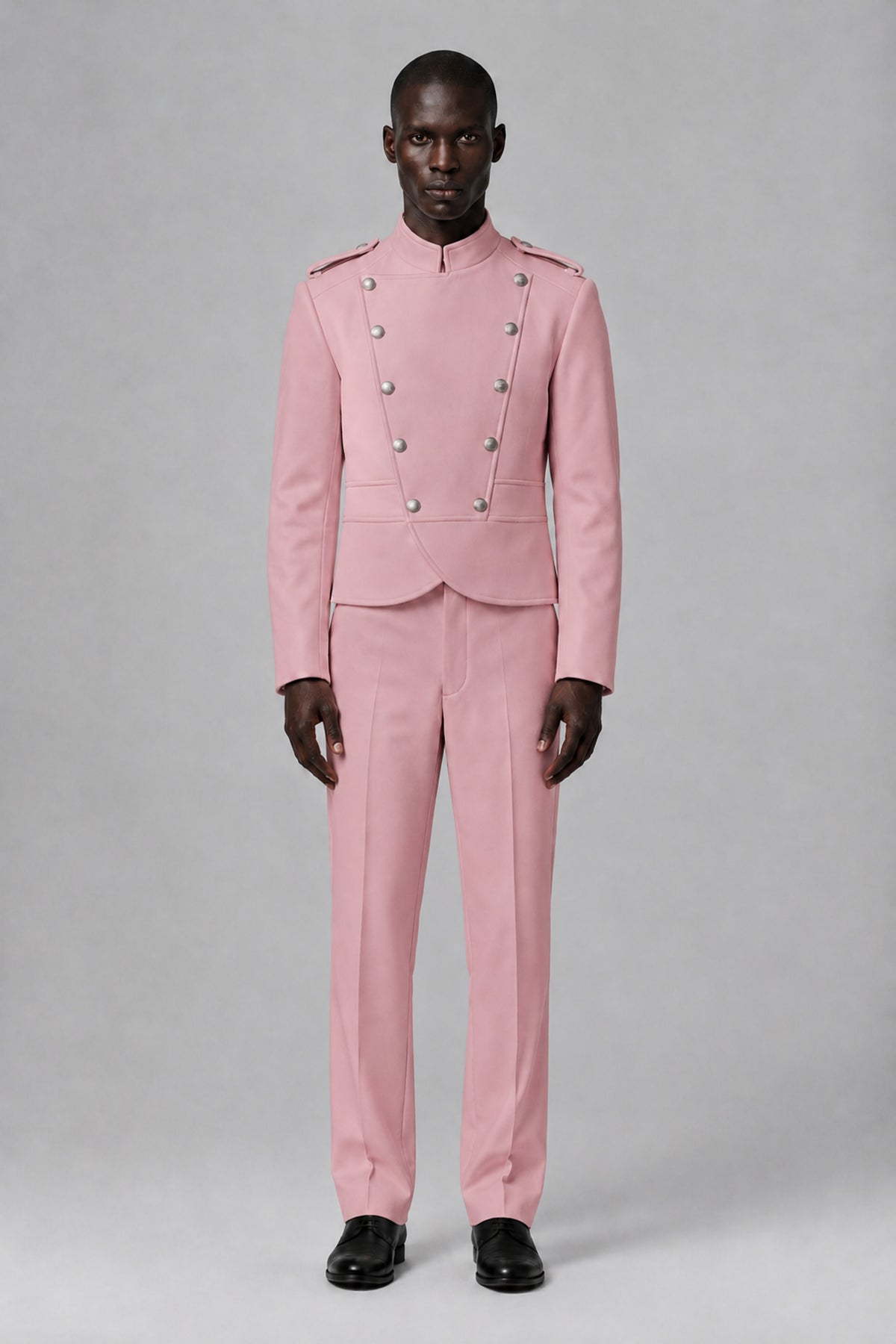 Bolodoo Men's Dusty Rose Military-Inspired Two-Piece Suit with Stand Collar - Dusty Rose - Dusty Rose_2