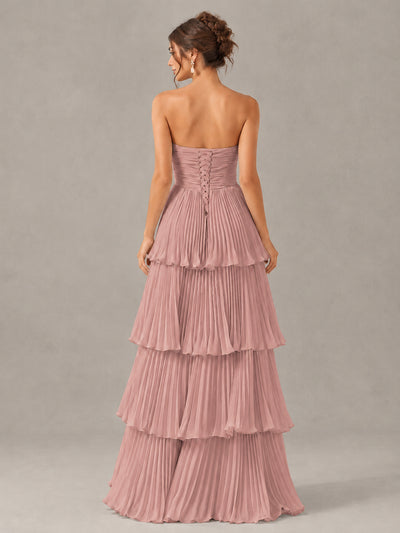 BOLODOO Dusty Rose Strapless Tiered Pleated Bridesmaid Dress - Dusty Rose - Dusty Rose_2