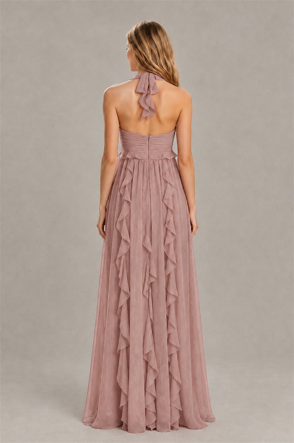 BOLODOO Dusty Rose Halter Ruffle A-Line Floor-Length Evening Dress - Dusty Rose - Dusty_Rose_2