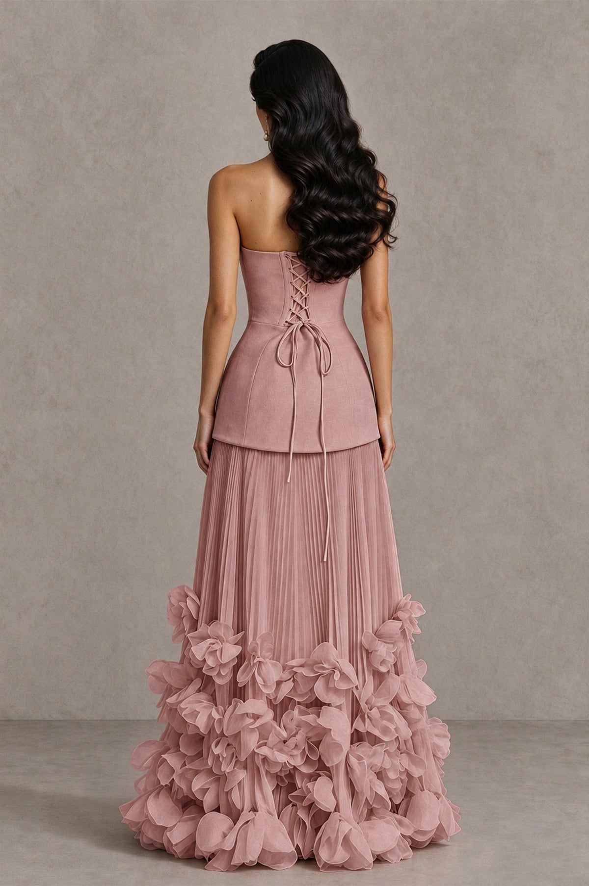BOLODOO Dusty Rose Strapless Pleated Floral Hem Evening Gown - Dusty Rose - Dusty Rose_2