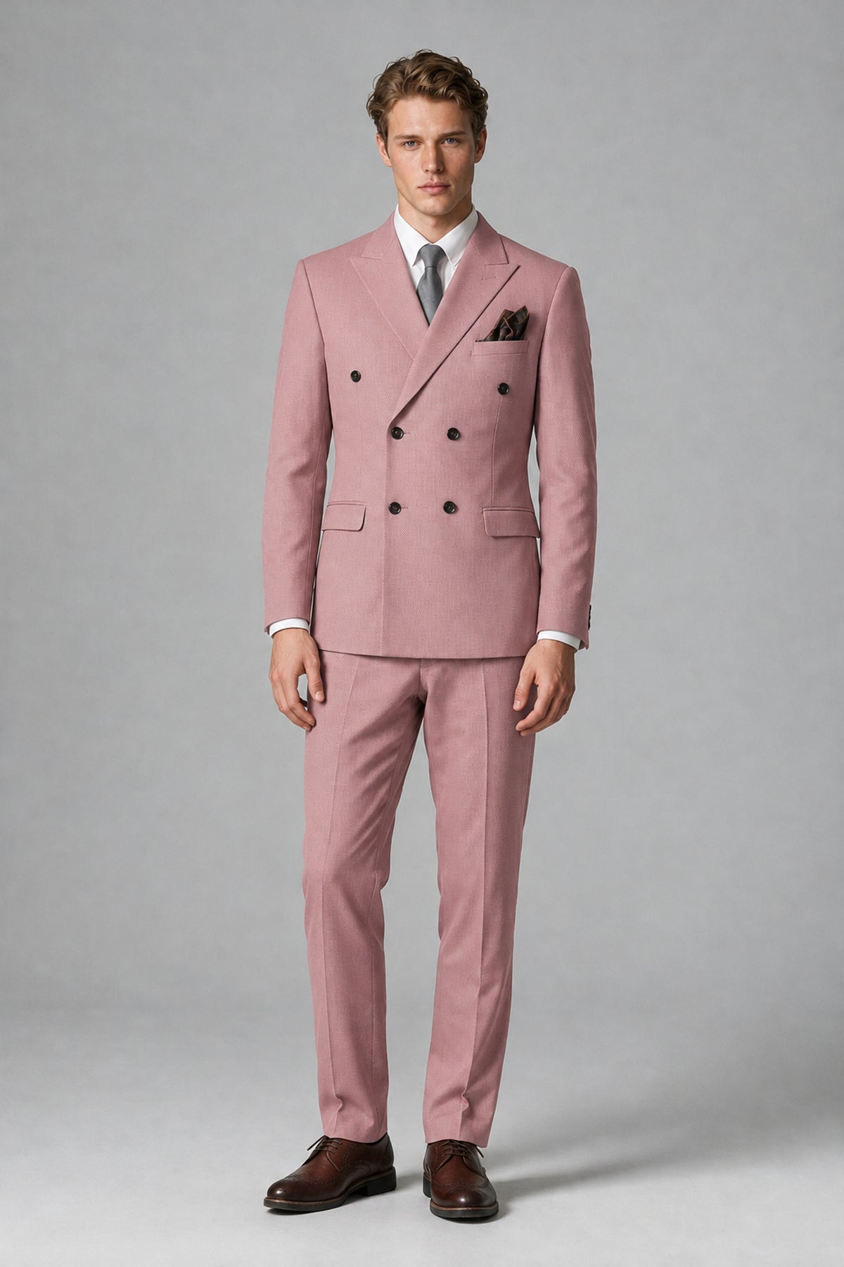 Bolodoo Men's Dusty Rose Double-Breasted Two-Piece Suit with Peak Lapels - Dusty Rose - Dusty Rose_2