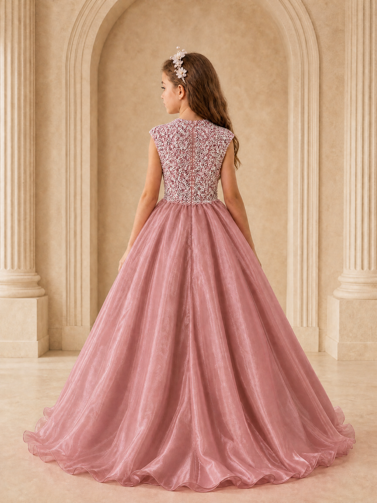 BOLODOO Dusty Rose Sequin Tulle Flower Girl Dress with Cap Sleeves - Dusty Rose - Dusty Rose_2
