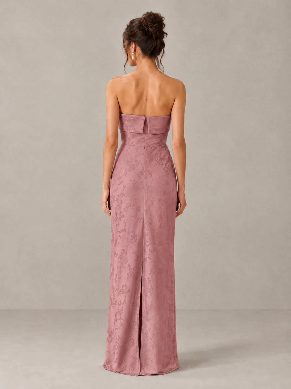 BOLODOO Dusty Rose Strapless Floral Bridesmaid Dress - Dusty Rose - Dusty Rose_2