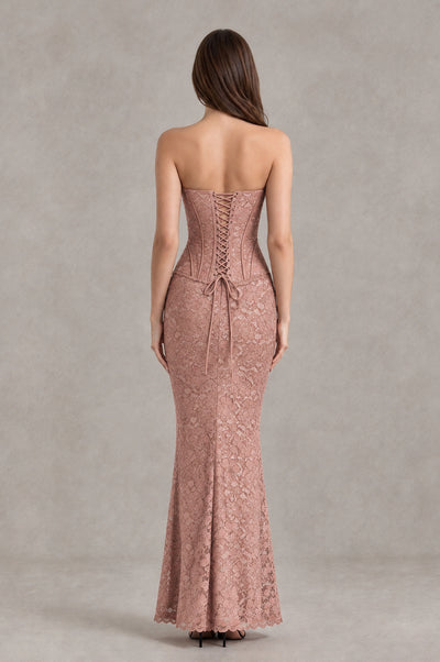 BOLODOO Dusty Rose Strapless Lace Corset Wedding Guest Dress - Dusty Rose - Dusty Rose_2
