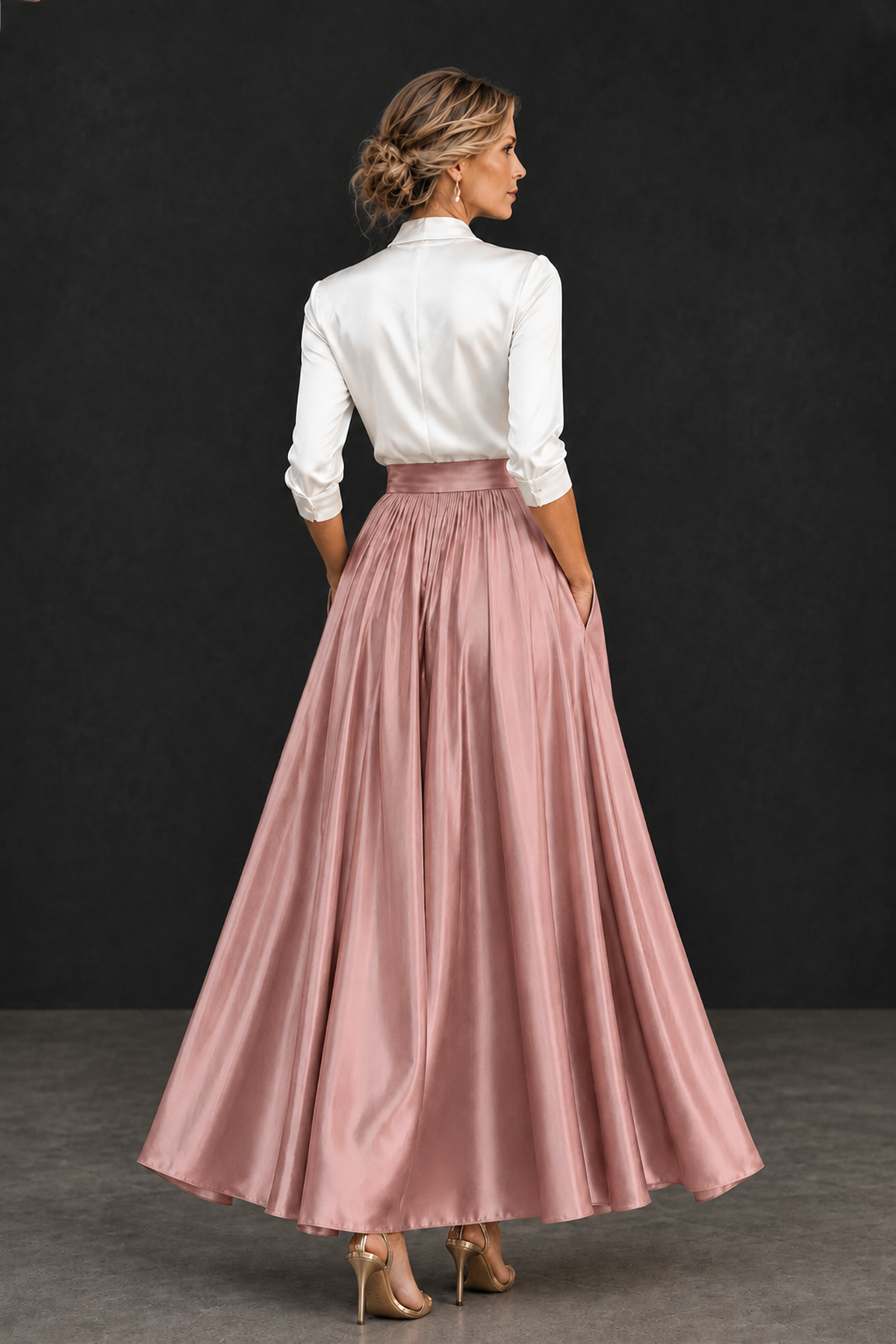 BOLODOO Dusty Rose and White V-Neck A-Line Mother of the Bride Dress - Dusty Rose - Dusty Rose_2