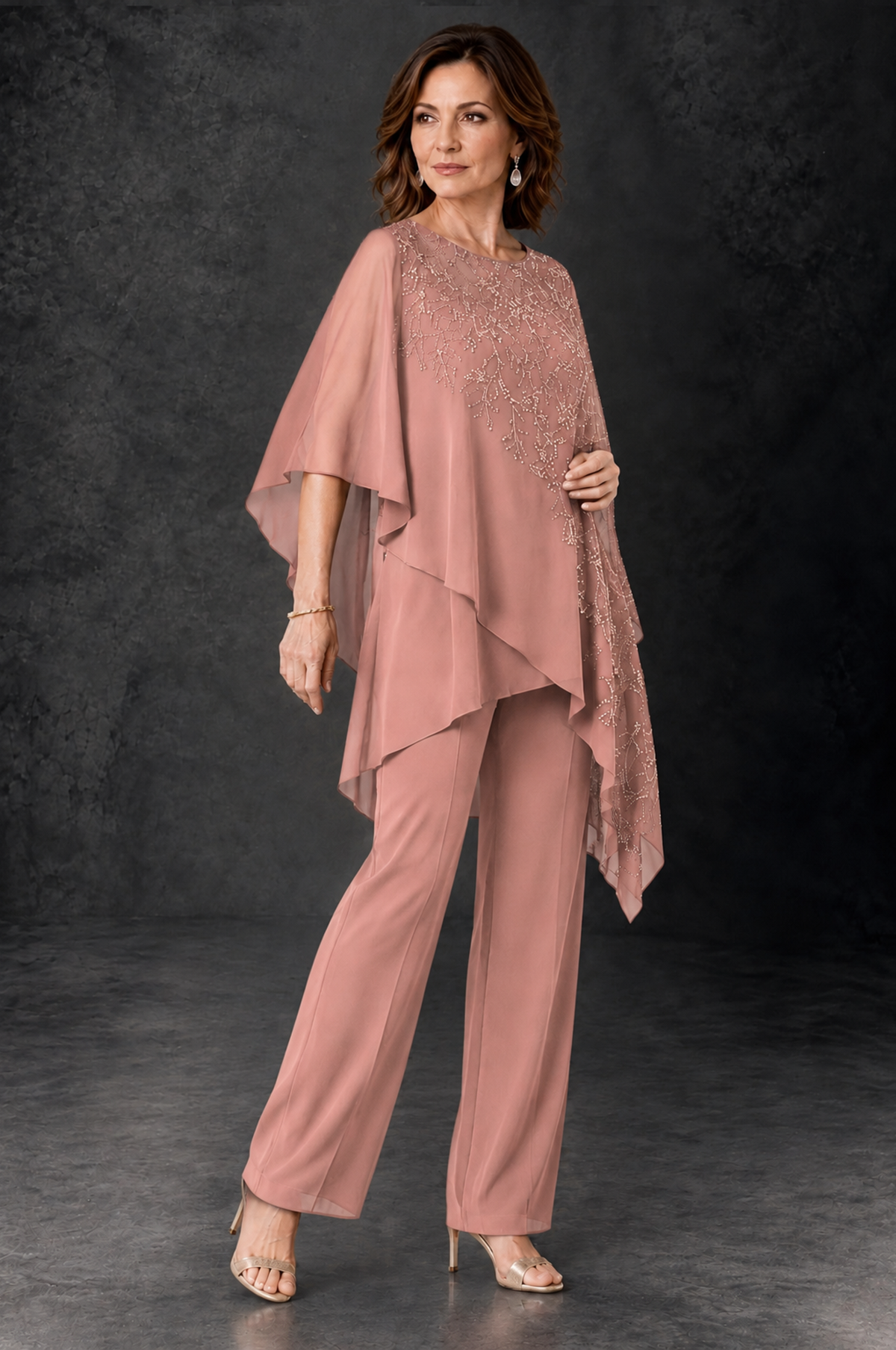 BOLODOO Dusty Rose Embellished Cape Pant Suit for Mother of the Bride - Dusty Rose - Dusty_Rose_2
