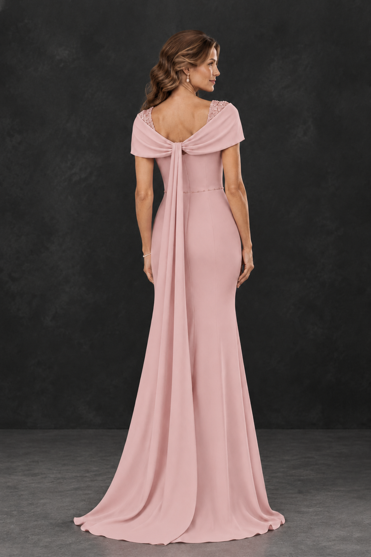 BOLODOO Dusty Rose Mother of the Bride Dress with Draped Cape Detail - Dusty Rose - Dusty_Rose_2