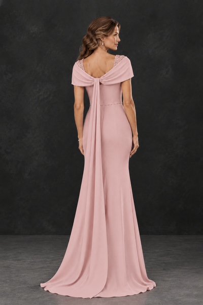 BOLODOO Dusty Rose Mother of the Bride Dress with Draped Cape Detail - Dusty Rose - Dusty_Rose_2