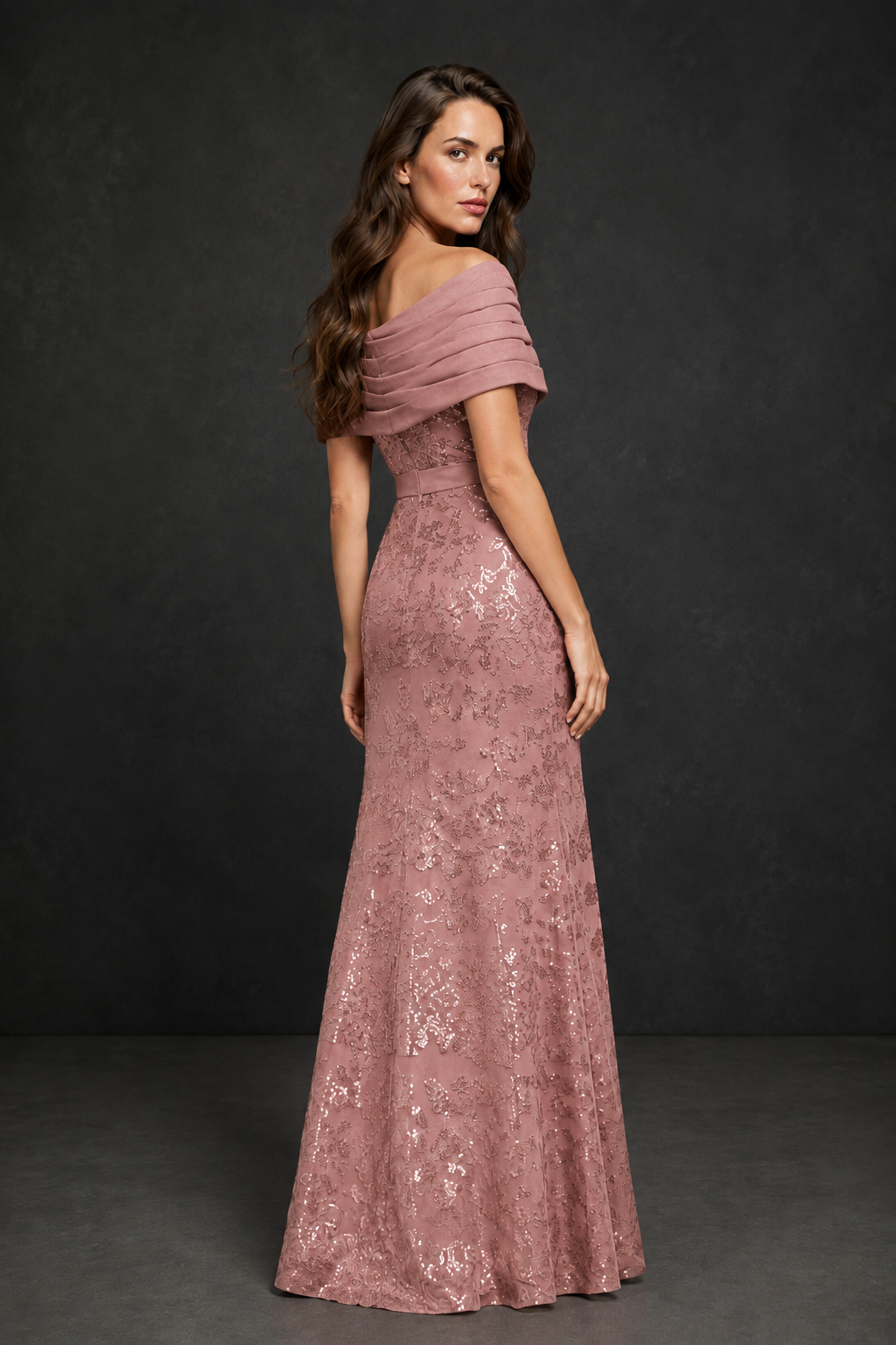 BOLODOO Dusty Rose Off-Shoulder Sequin Lace Mermaid Evening Gown | Mother of the Bride Formal Dress - Dusty Rose