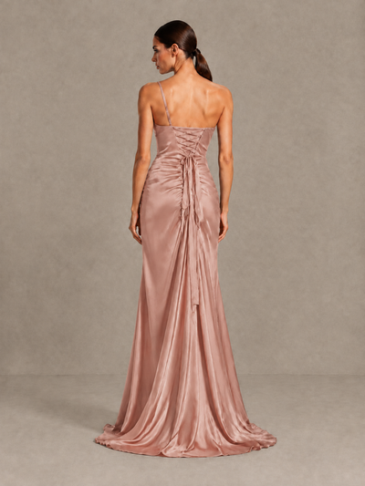 BOLODOO Dusty Rose One Shoulder Satin Evening Gown with High Slit and Sweep Train - Dusty Rose - Dusty Rose_2
