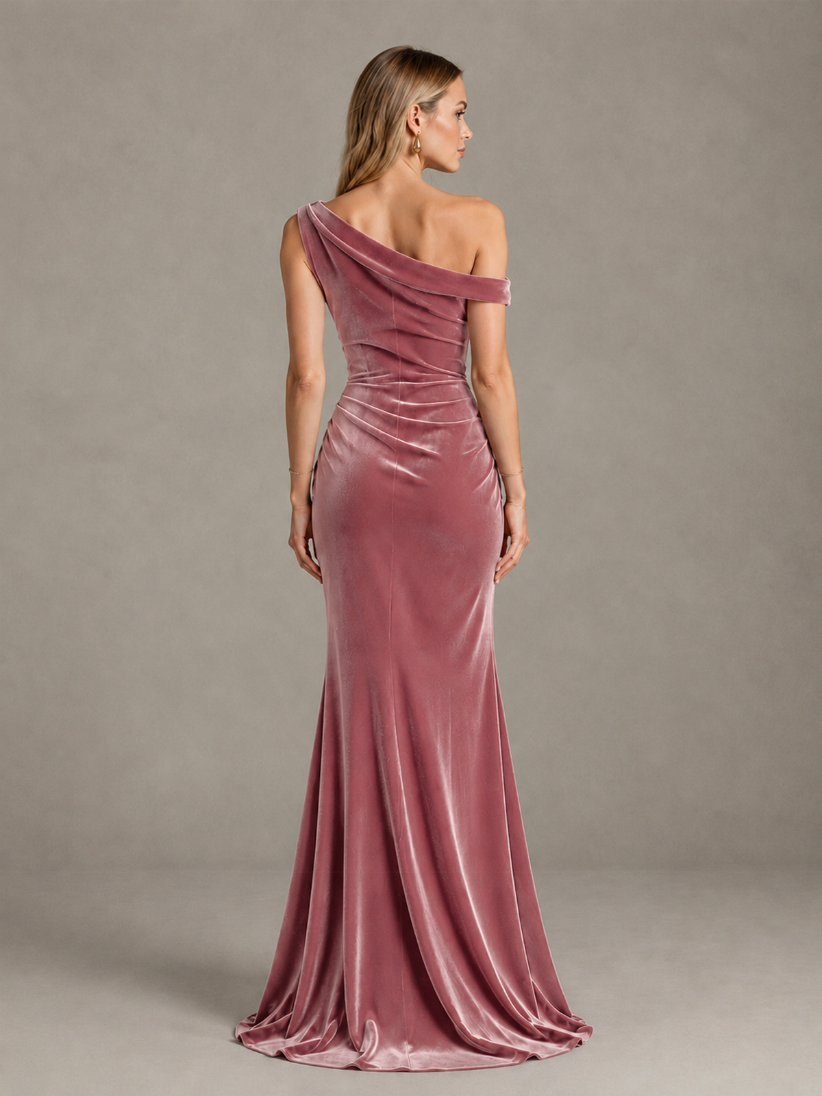 BOLODOO Dusty Rose One-Shoulder Velvet Mermaid Evening Gown - Dusty Rose - Dusty Rose_2
