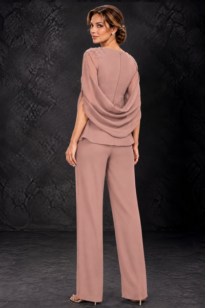 BOLODOO Dusty Rose Embellished Cape Sleeve Mother of the Bride Pantsuit - Dusty Rose - Dusty_Rose_2