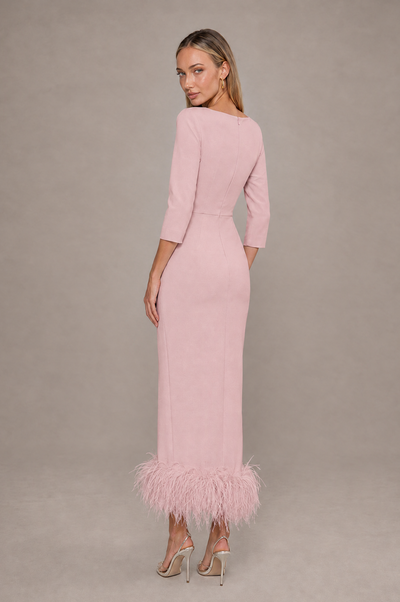 BOLODOO Dusty Rose Feather-Trim Twist-Waist Midi Dress - Dusty Rose - Dusty_Rose_2