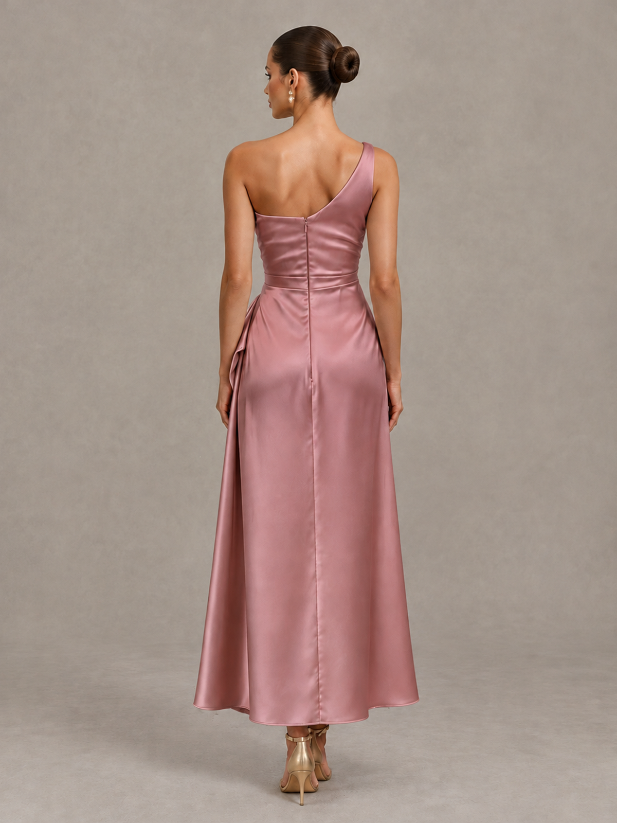 BOLODOO Dusty Rose One Shoulder Satin Cocktail Dress with Draped A-Line Skirt - Dusty Rose - Dusty Rose_2
