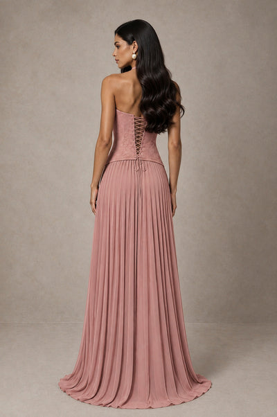 BOLODOO Dusty Rose Halter Corset Pleated A-Line Evening Dress - Dusty Rose - Dusty Rose_2