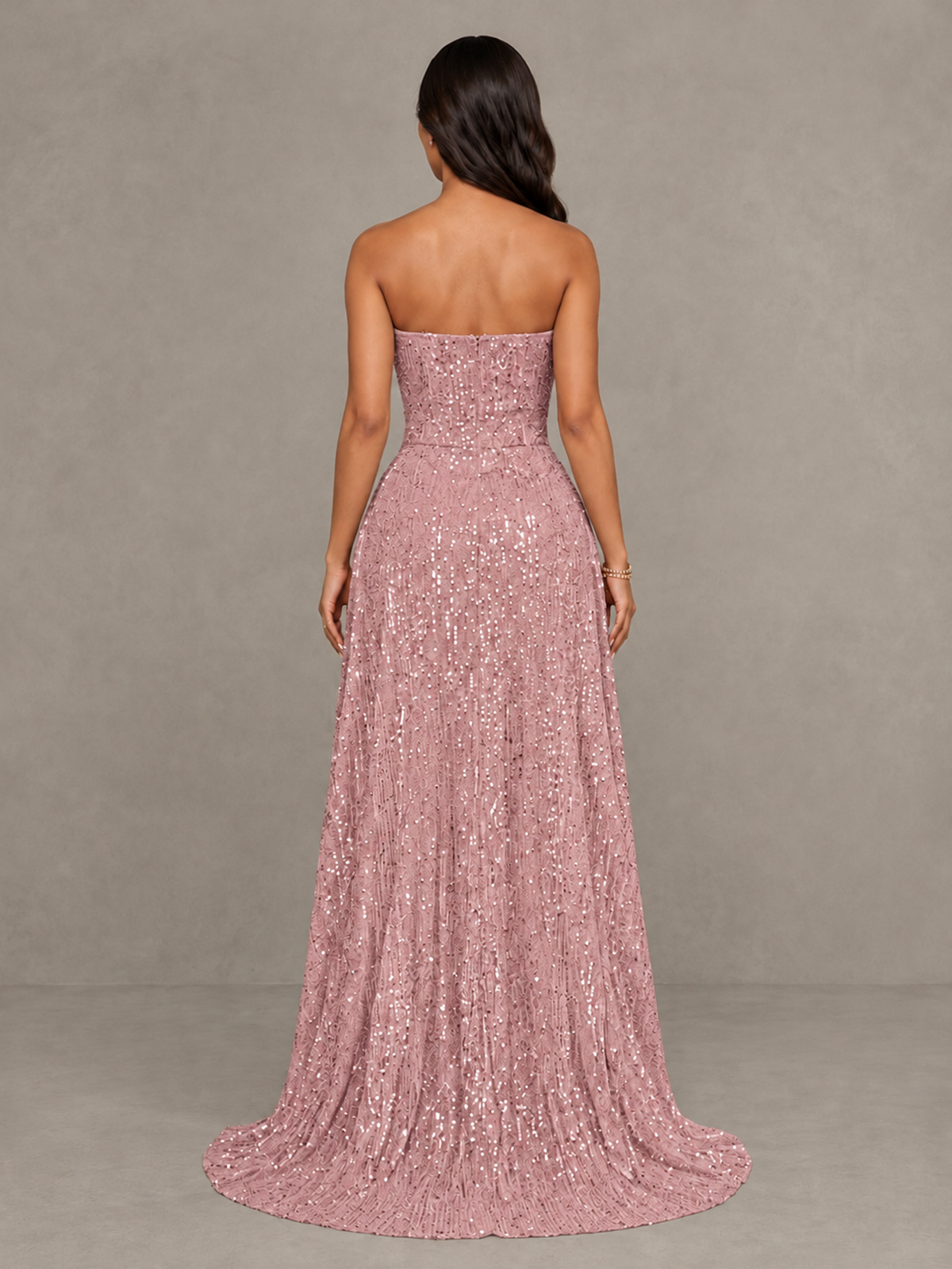 BOLODOO Dusty Rose Sequin Strapless Mini Dress with High Low Overskirt - Dusty Rose - Dusty Rose_2