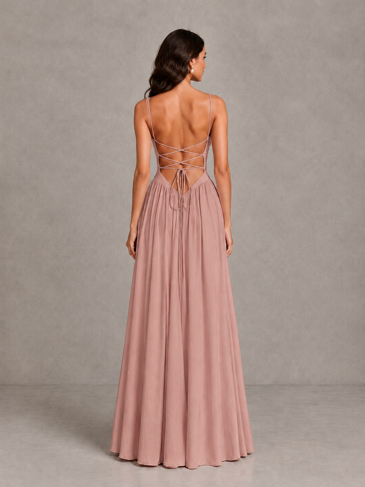 BOLODOO Dusty Rose Lace-Up Back A-Line Bridesmaid Dress - Dusty Rose - Dusty Rose_2