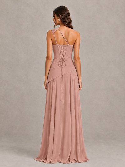BOLODOO Dusty Rose One-Shoulder Lace-Up Back Bridesmaid Dress - Dusty Rose - Dusty Rose_2