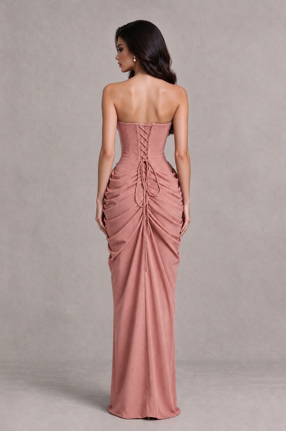 BOLODOO Dusty Rose Strapless Ruched Corset Evening Gown - Dusty Rose - Dusty Rose_2