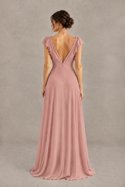 BOLODOO Dusty Rose V-Neck Flutter Sleeve A-Line Bridesmaid Dress - Dusty Rose - Dusty Rose_2