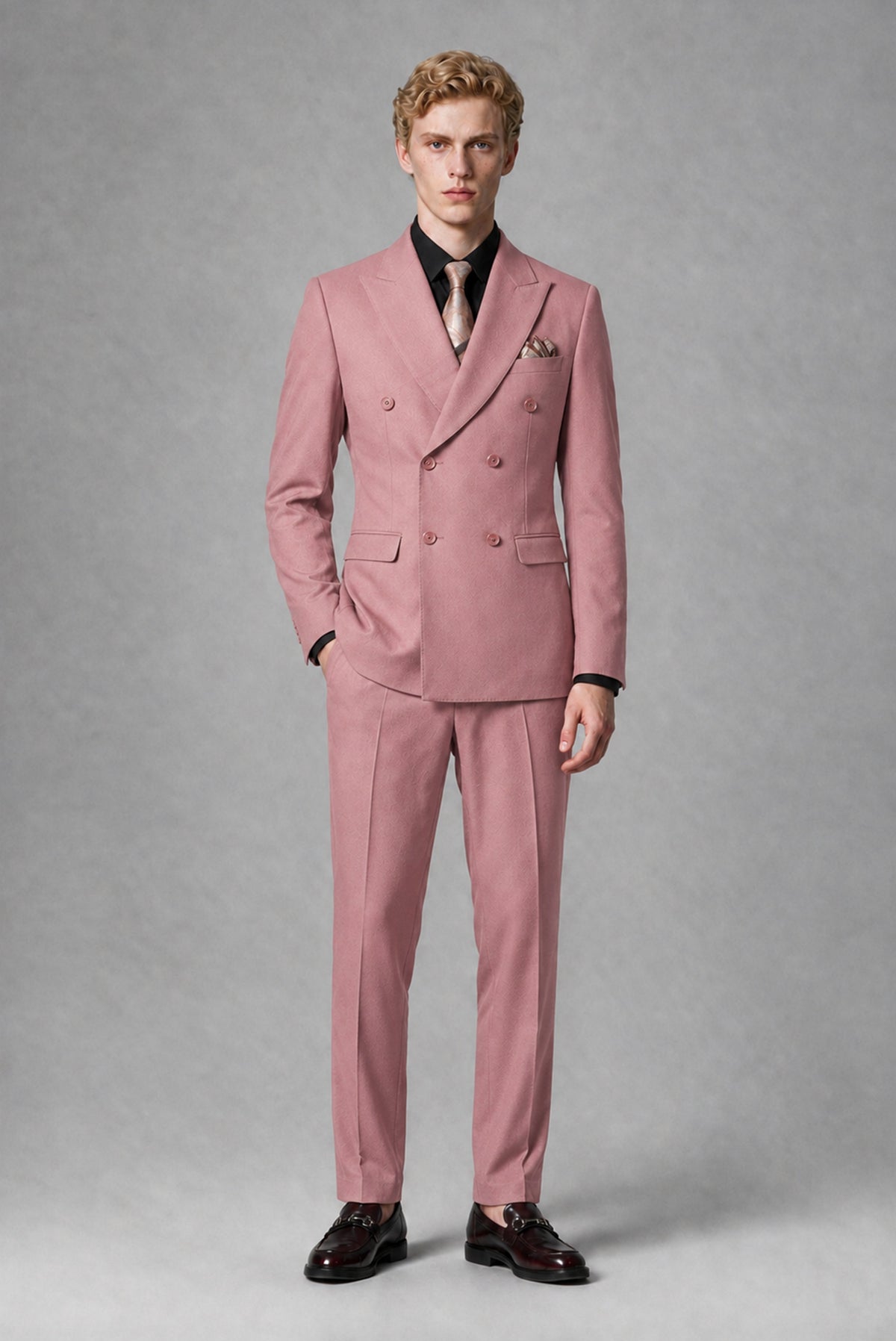 BOLODOO Men's Dusty Rose Double-Breasted Two-Piece Suit – Jacket & Trousers - Dusty Rose