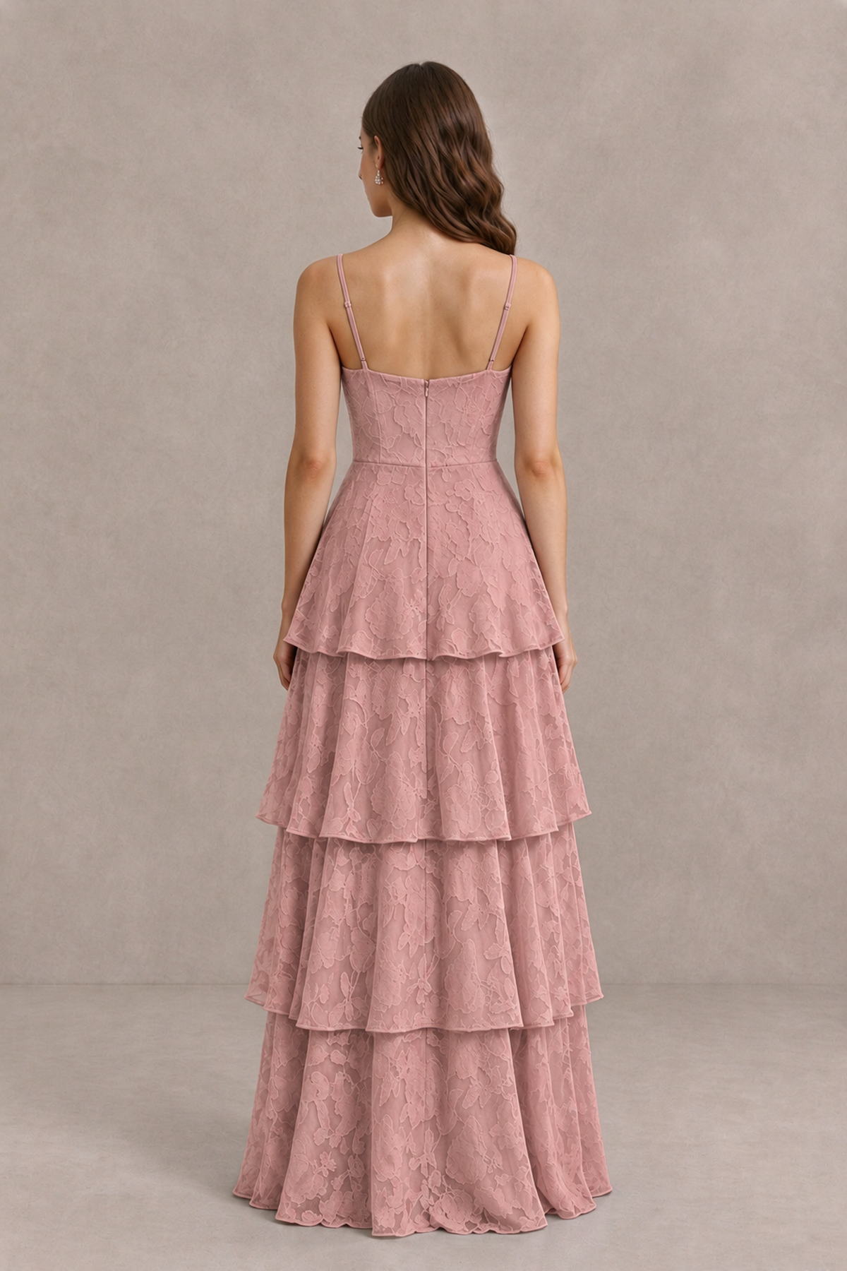 BOLODOO Dusty Rose Tiered Floral-Textured Spaghetti Strap Maxi Dress - Dusty Rose - Dusty Rose_2