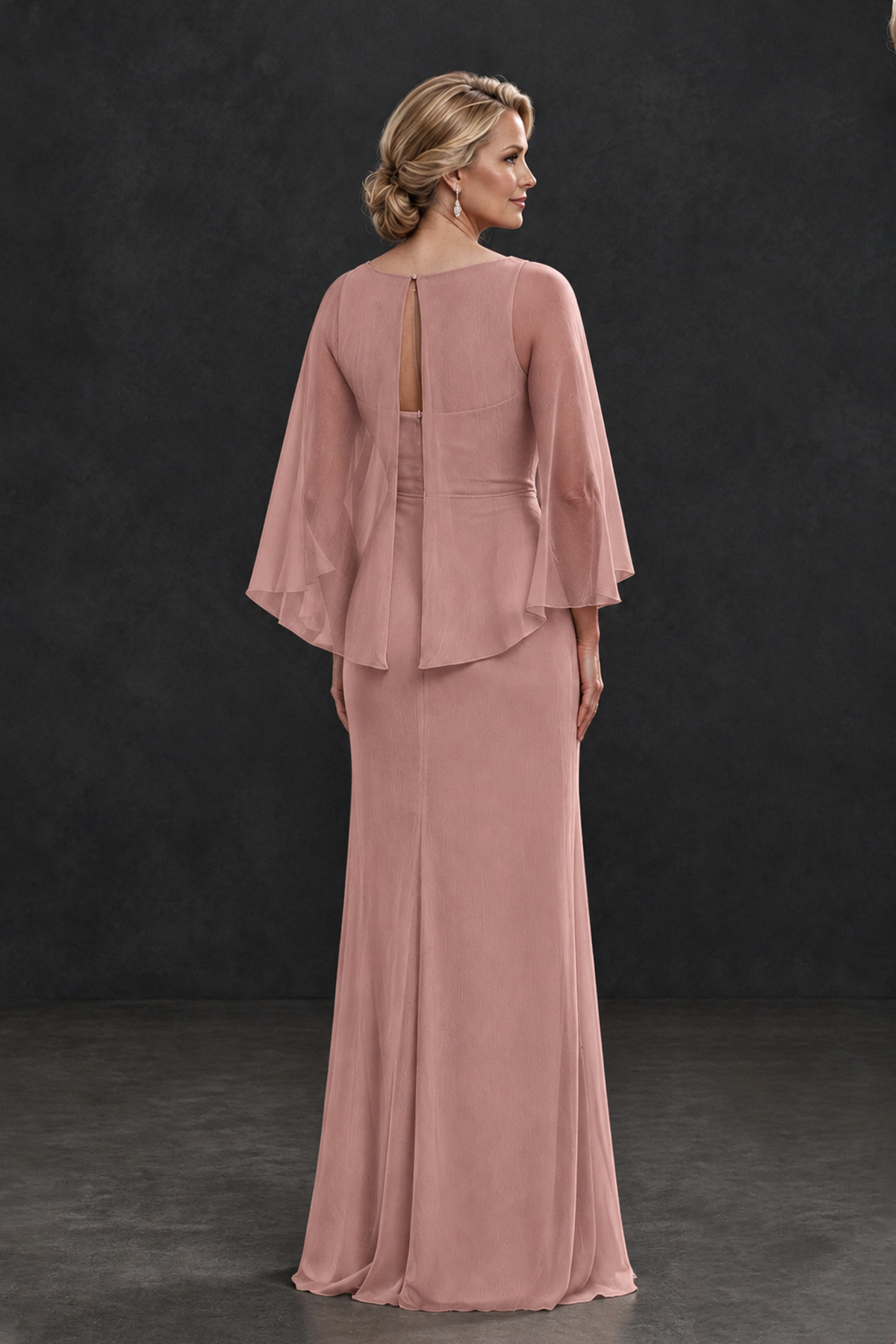 BOLODOO Dusty Rose Cape Sleeve Mother of the Bride Dress with Ruched Waist - Dusty Rose - Dusty Rose_2