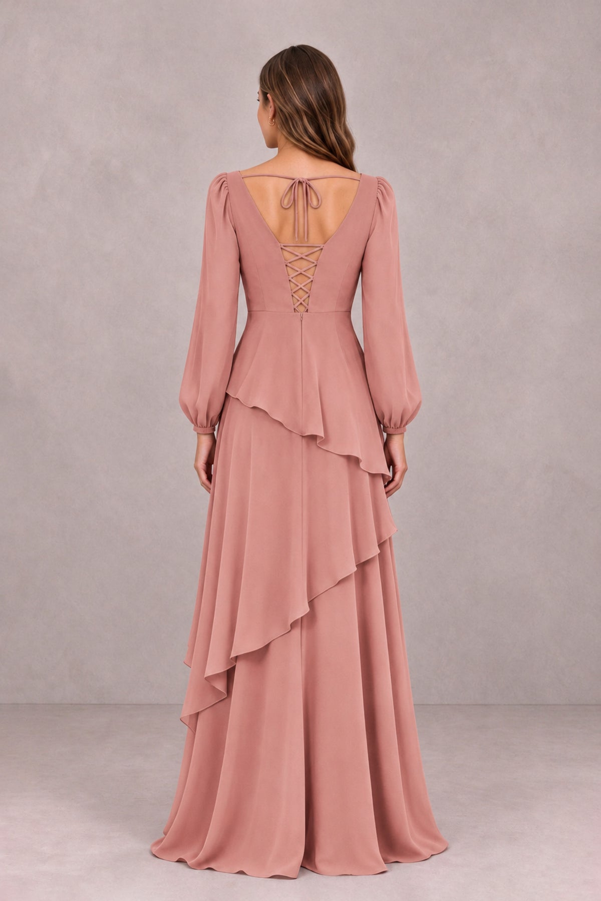 BOLODOO Dusty Rose Long Sleeve Ruffle Bridesmaid Dresses - Dusty Rose - Dusty Rose_2