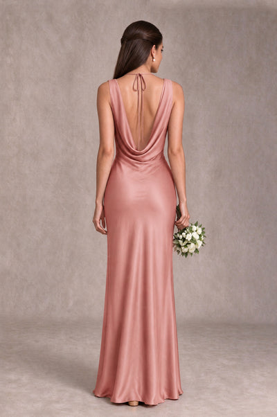 BOLODOO Dusty Rose Cowl Neck Open Back Satin Bridesmaid Dress - Dusty Rose - Dusty Rose_2