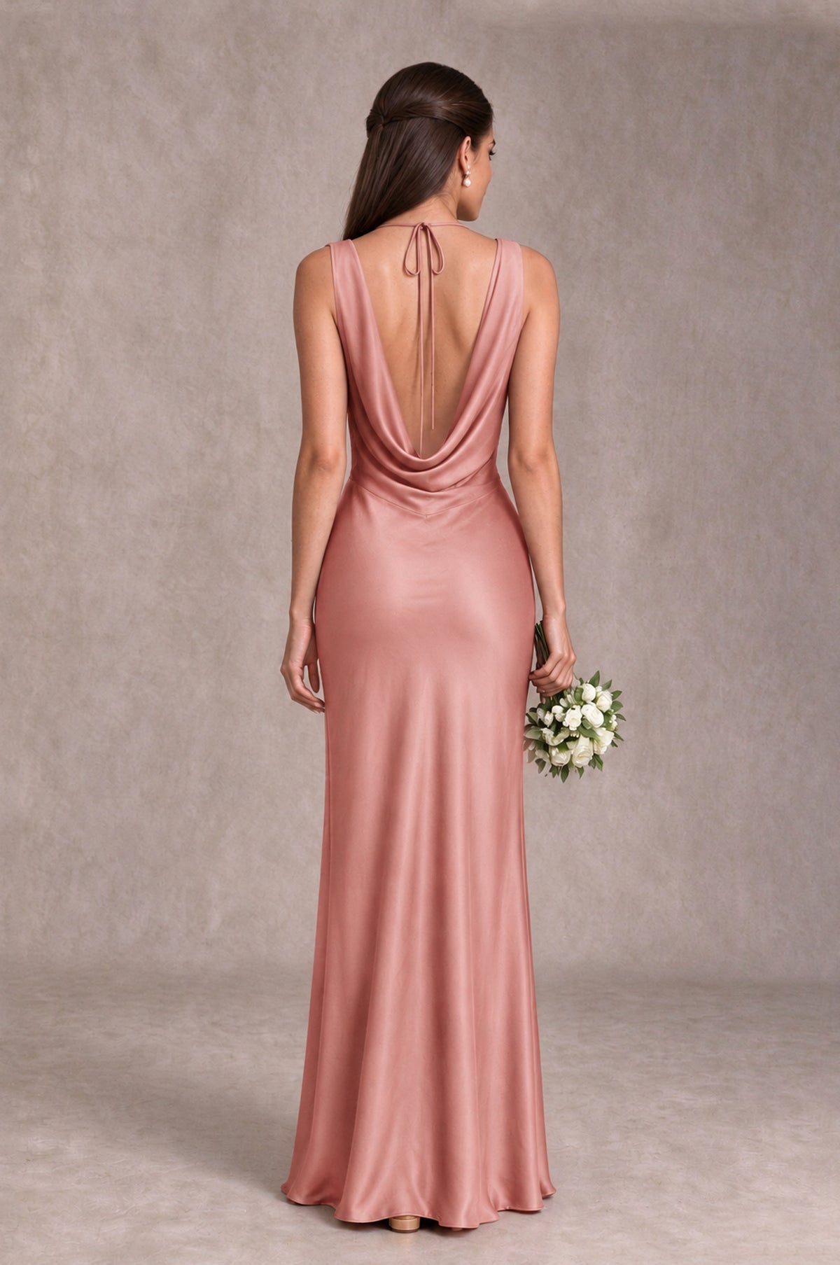 BOLODOO Dusty Rose Cowl Neck Open Back Satin Bridesmaid Dress - Dusty Rose - Dusty Rose_2