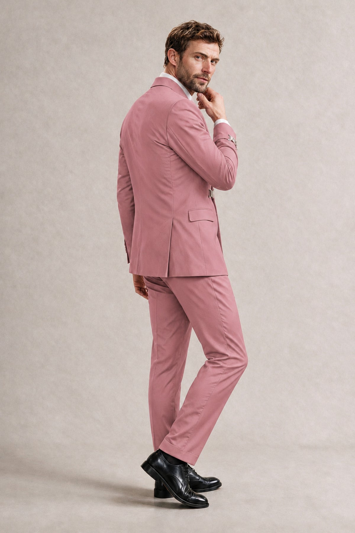 BOLODOO Men's Dusty Rose Double-Breasted 2-Piece Suit Set – Blazer & Tailored Trousers - Dusty Rose