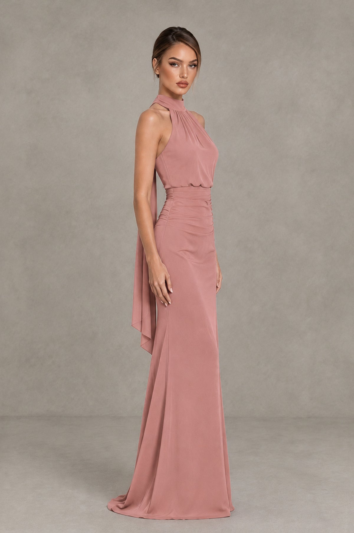 BOLODOO Dusty Rose Chiffon Halter Maxi Formal Wedding Guest Dress - Dusty Rose - Dusty Rose_3