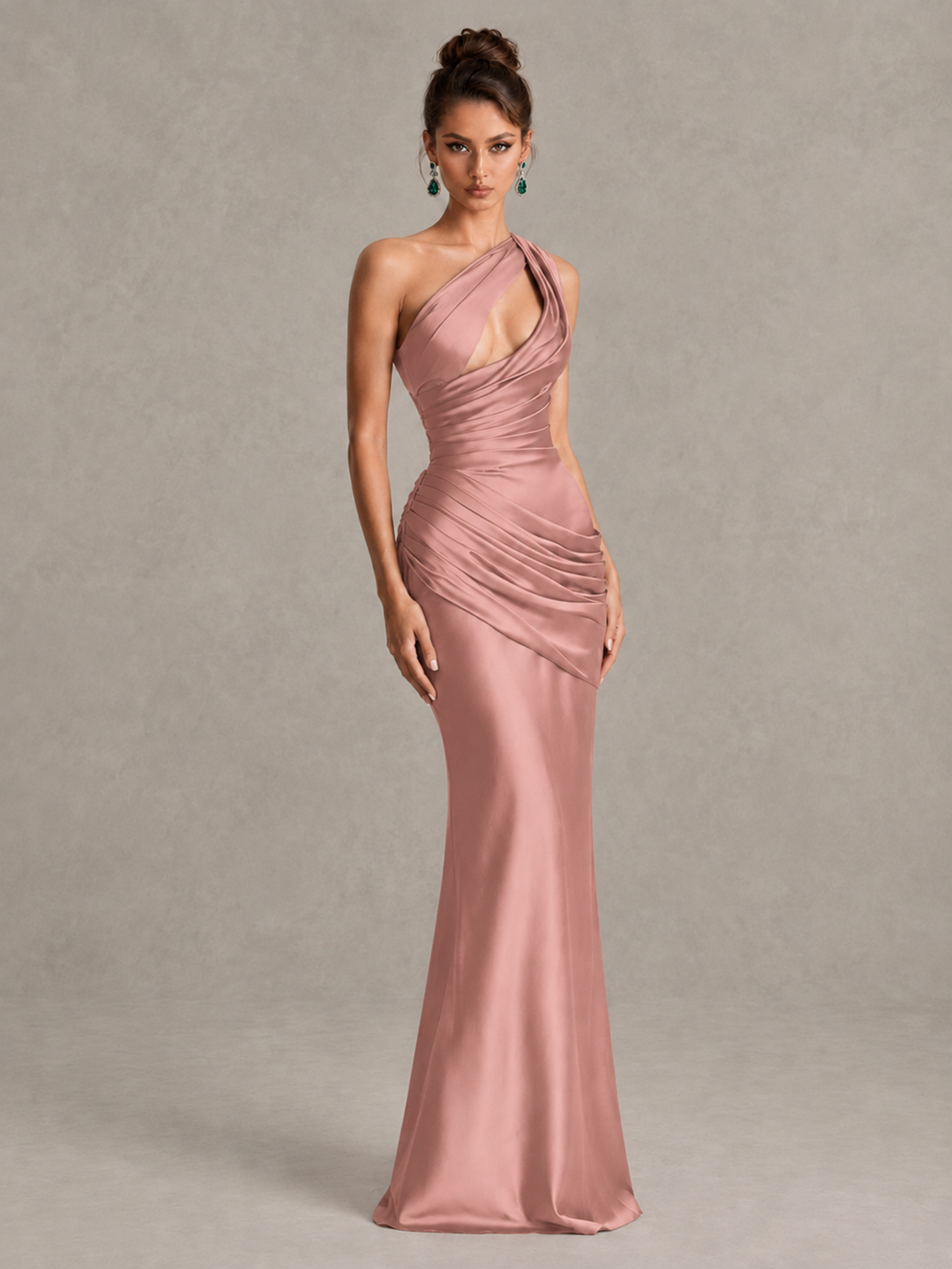 BOLODOO Dusty Rose One-Shoulder Cutout Satin Mermaid Prom Dress - Dusty Rose - Dusty Rose_3