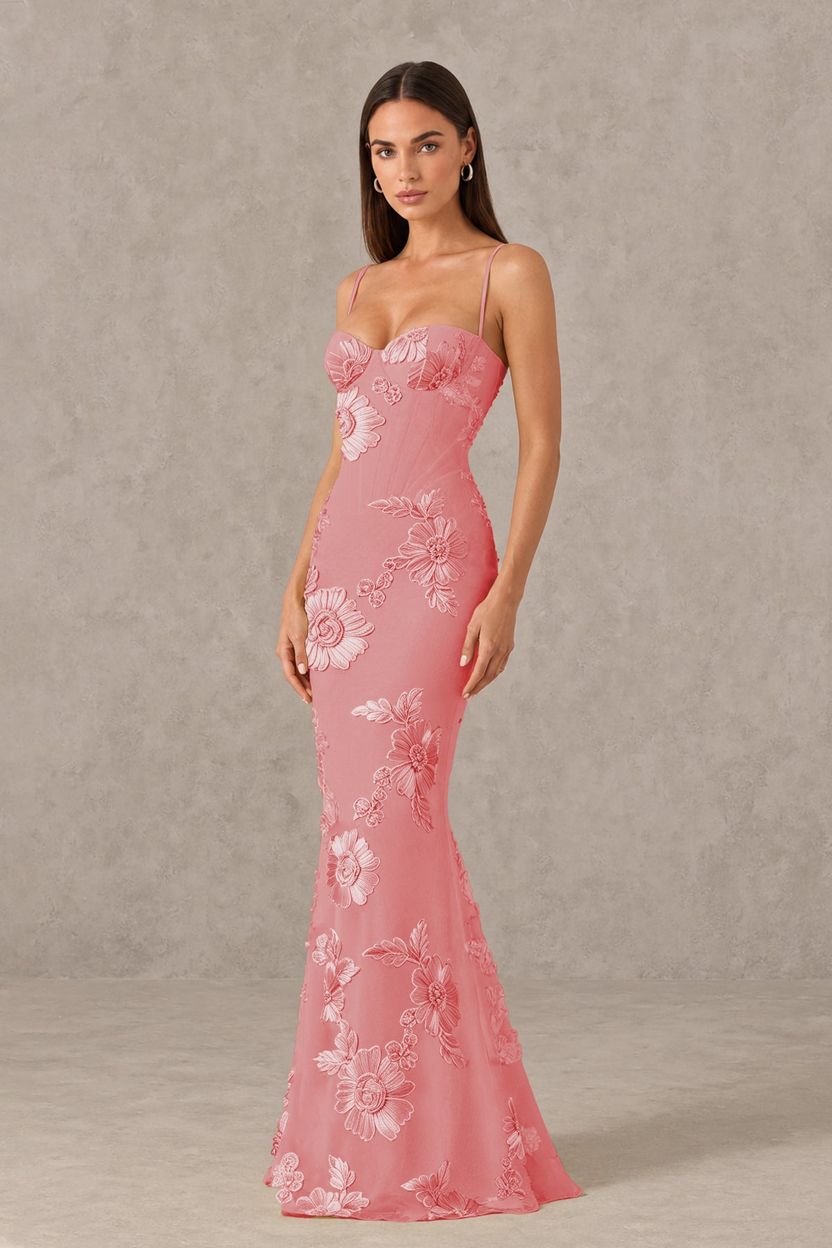 BOLODOO Dusty Rose Floral Lace-Up Back Mermaid Maxi Dress - Dusty Rose