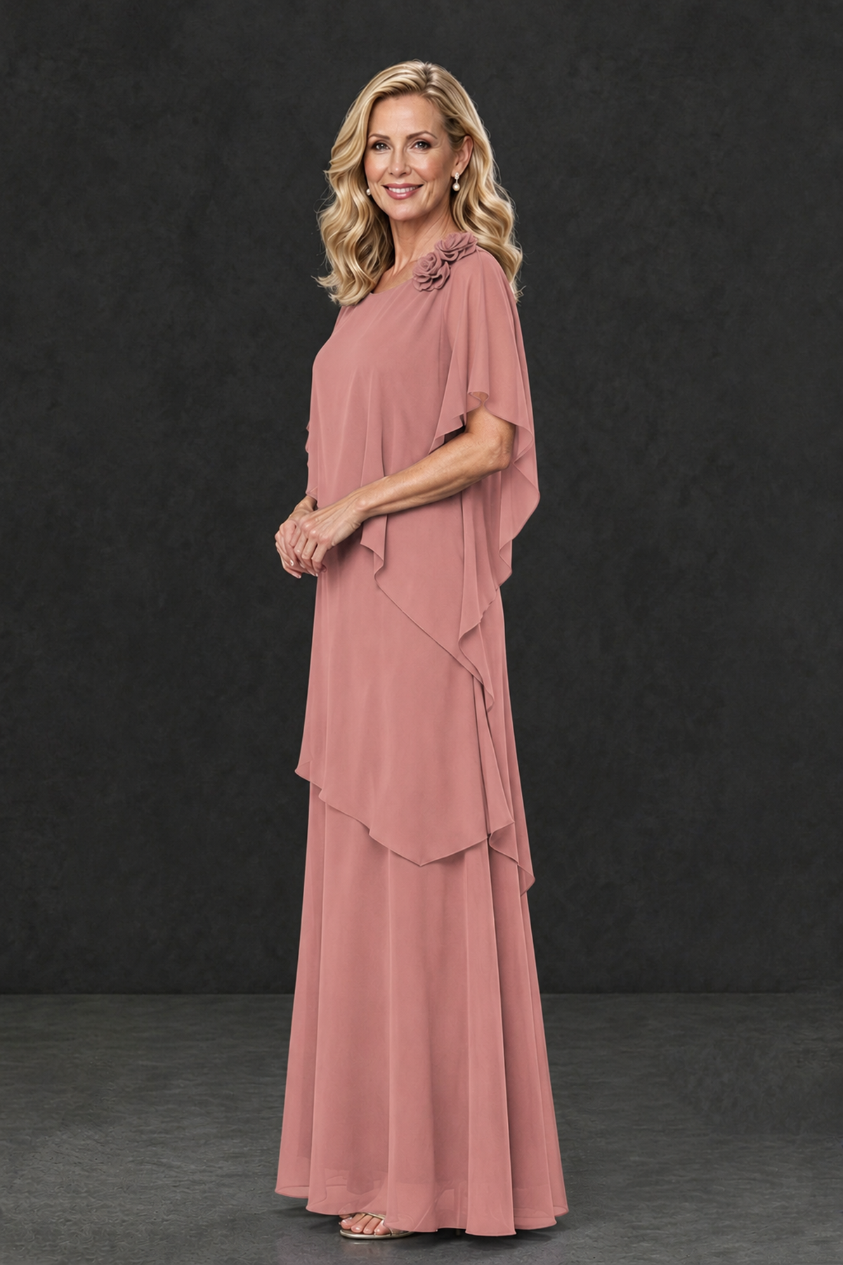 BOLODOO Dusty Rose Tiered Flutter Sleeve Mother of the Bride Maxi Dress - Dusty Rose - Dusty Rose_3