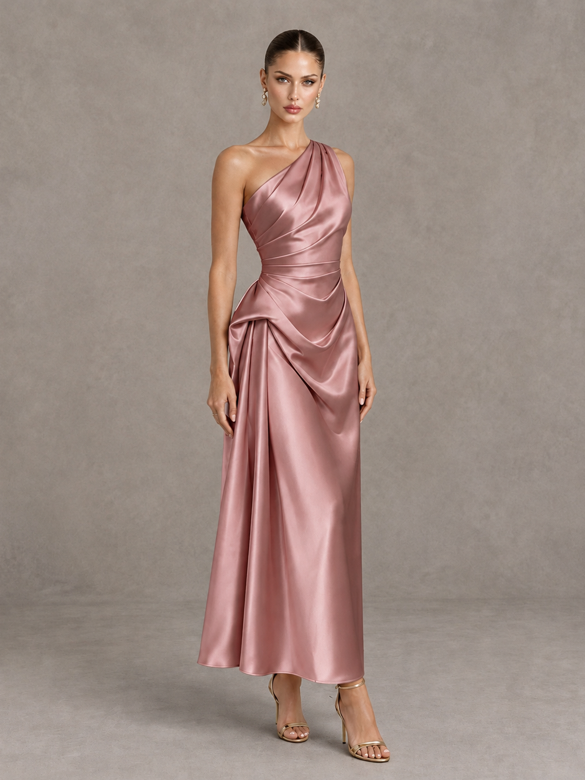 BOLODOO Dusty Rose One Shoulder Satin Cocktail Dress with Draped A-Line Skirt - Dusty Rose - Dusty Rose_3