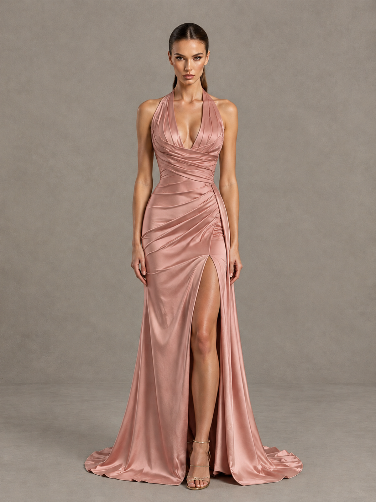 BOLODOO Dusty Rose Halter Satin Evening & Prom Dress with High Slit - Dusty Rose - Dusty Rose_3
