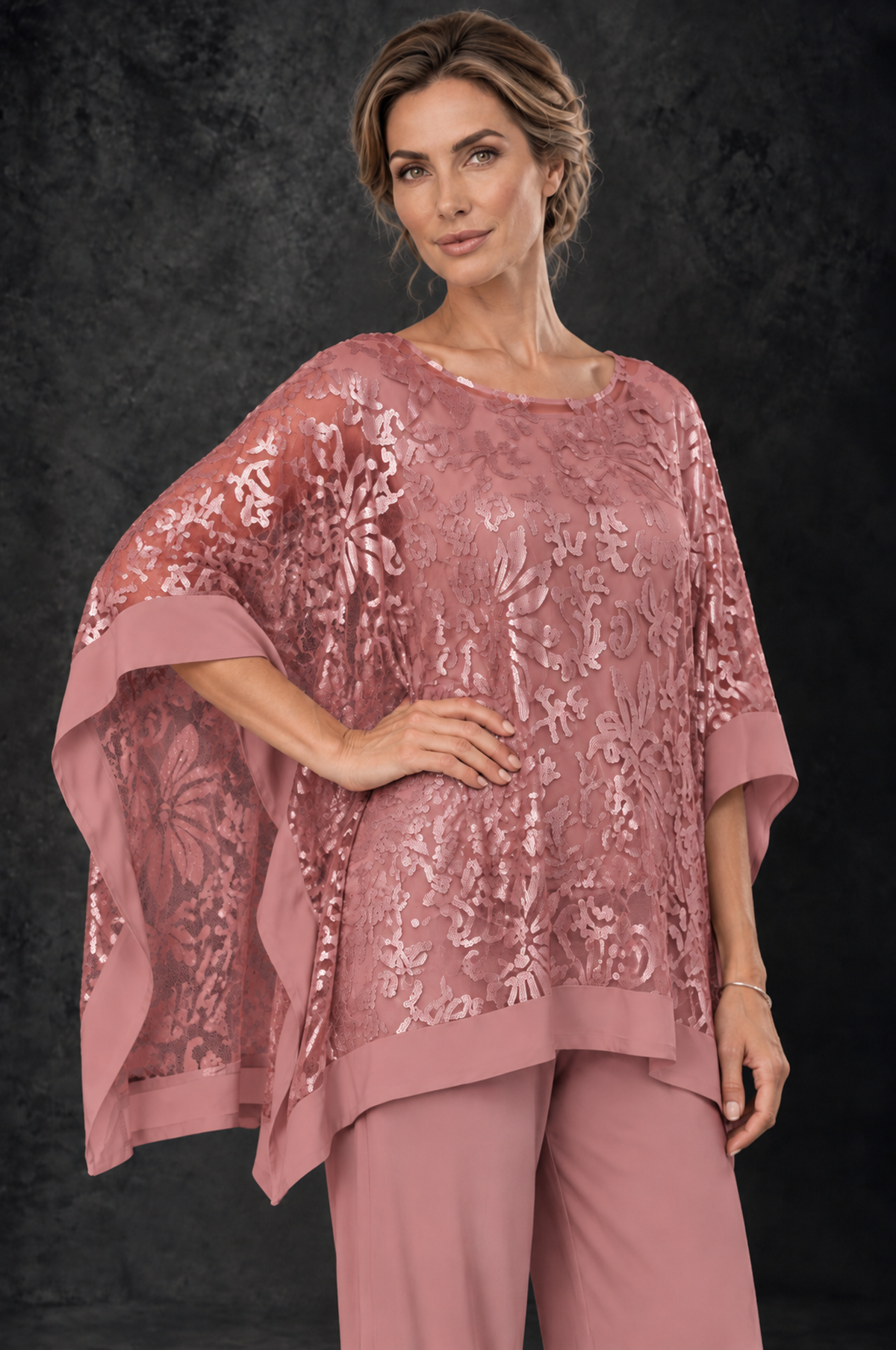 BOLODOO Dusty Rose Floral Cape Mother of the Bride Pant Suit - Dusty Rose - Dusty_Rose_3