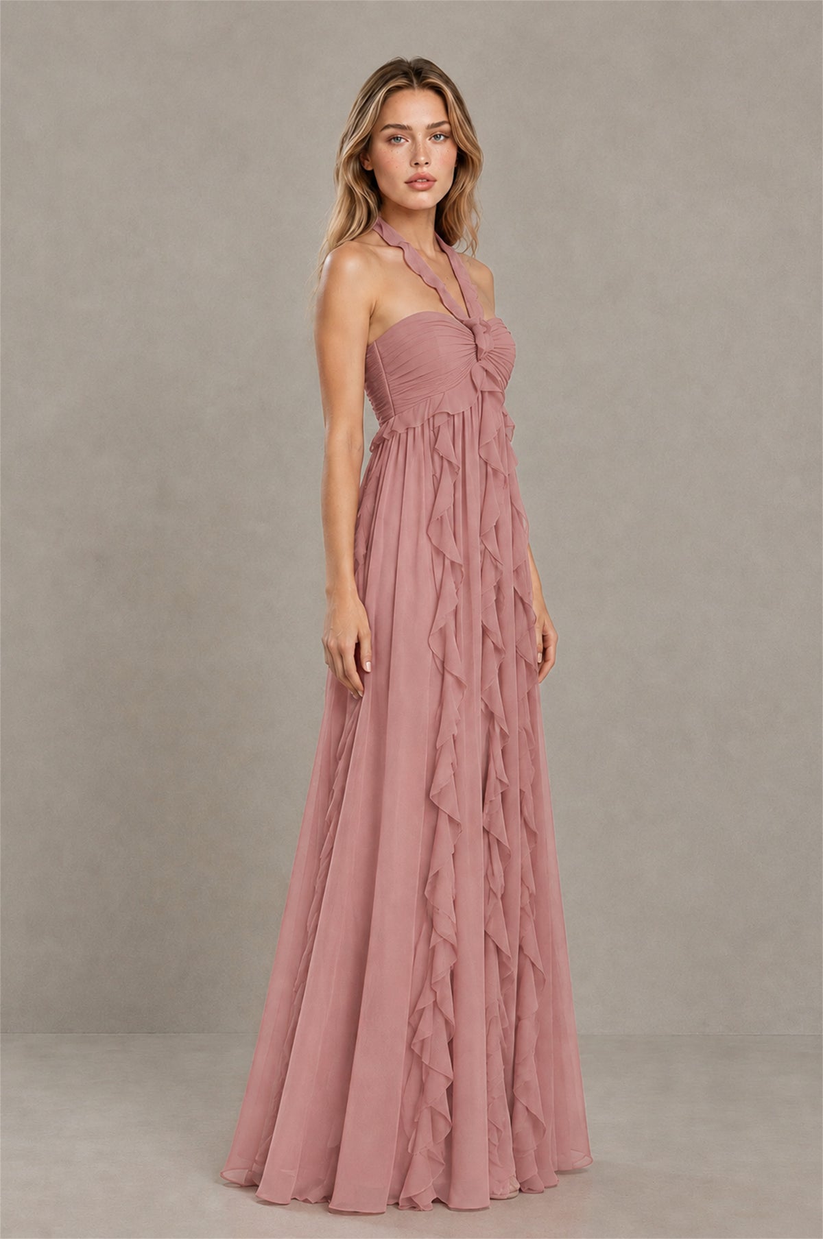 BOLODOO Dusty Rose Halter Ruffle A-Line Floor-Length Evening Dress - Dusty Rose - Dusty_Rose_3